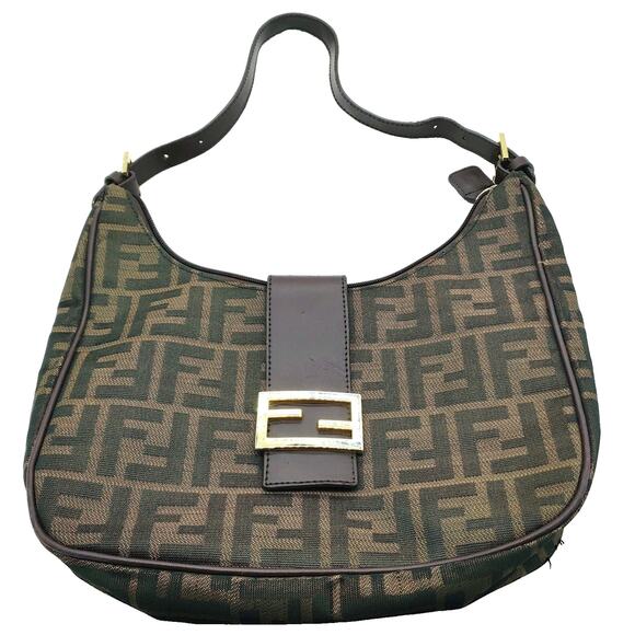 Vintage Fendi Purse Zucca Designer Shoulder Bag Medium Brown Canvas 11 x 9 x 2.5 - Picture 1 of 16